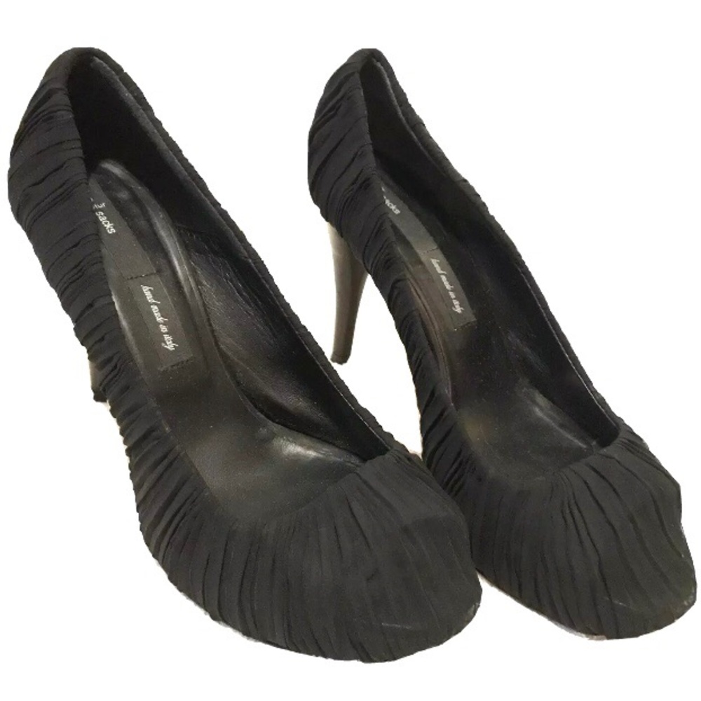 Dusica Sacks Kotur Handmade Chiffon Crepe Wrapped Pleated Pumps Black Leather 39
